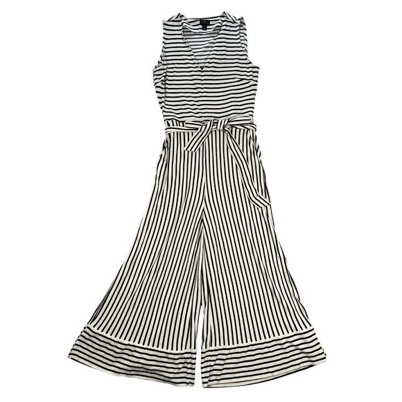 Worthington‎ Jumpsuit Womens Medium Black White Stripe Knit Cropped Wide Leg - Picture 7 of 16